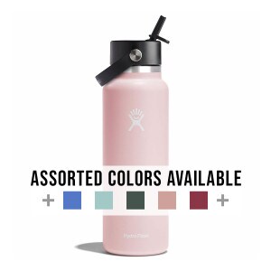 Hydro Flask 40oz wide mouth bottles with flex straw cap, assorted colors available